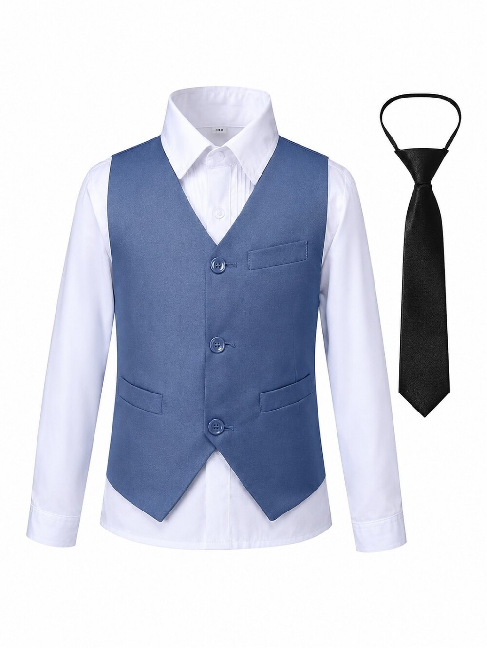 Boys Suit Vest, Shirt And Tie Set Blue Gray Size 14 Youth